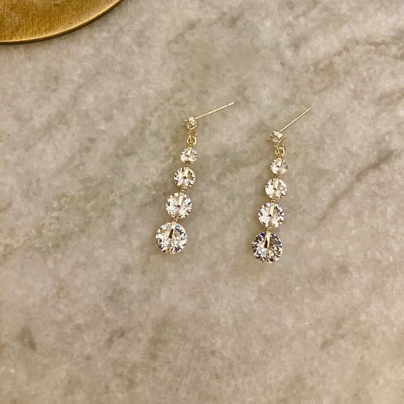 Sterling Silver Elegant Cubic Zirconia Drop Gold Earrings - Picture 3 of 7